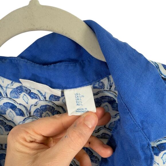 Sigrid Olsen Blue 100% Linen Tunic Top Coastal Beach Vacation Womens Large - Picture 4 of 7